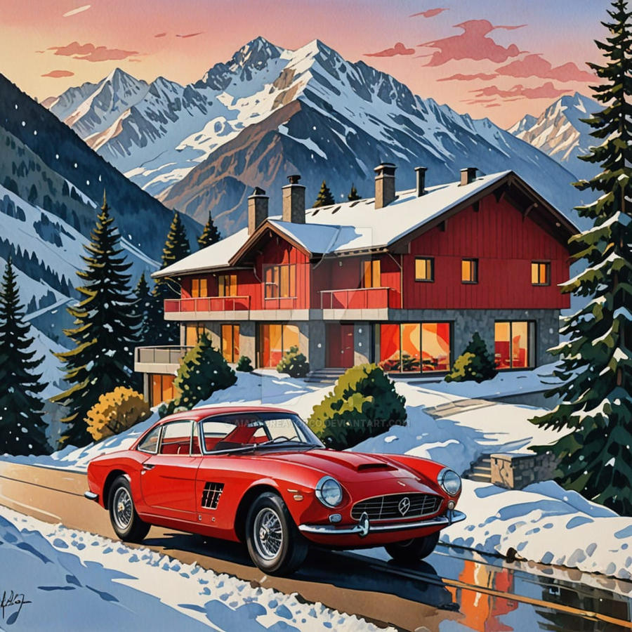 Luxury Lifestyle in Alps with Red Ferrari by aiartcreatorco on DeviantArt