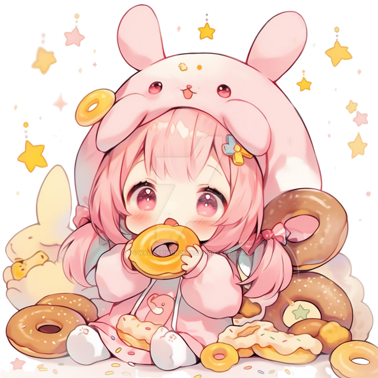 Chibi Girl And Rabbit Donut by WabiSabiWonders on DeviantArt