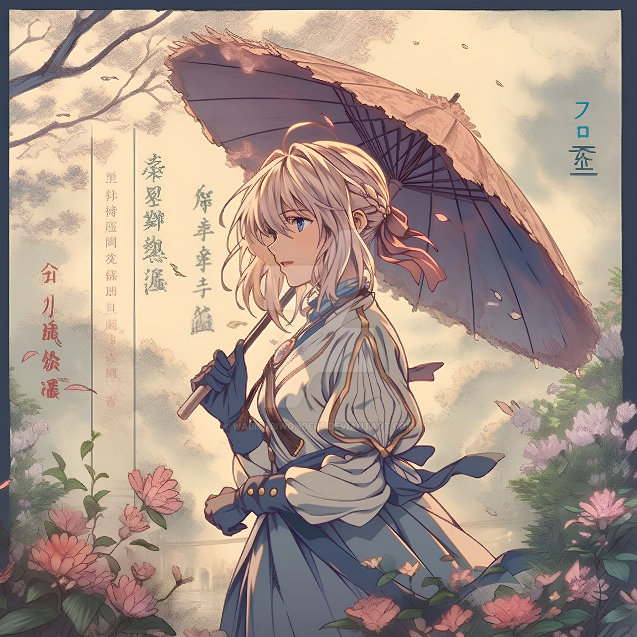 Pretty girl Violet Evergarden with umbrella: fanart [Artist: Seki mitsu] -  Other anime - Waifu Clan [anime pics & digital art]