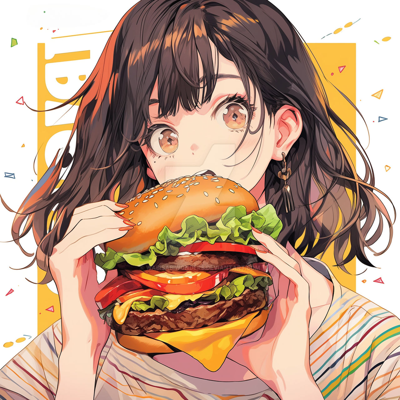 Premium AI Image  Anime girl with a backpack and a hamburger in