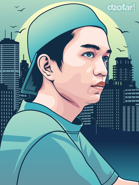 Boy with Hat in Turquoise Vector