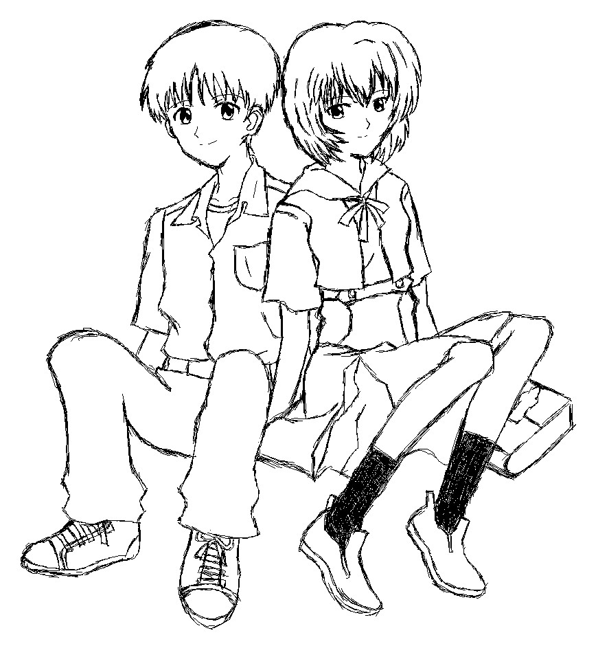 Shy couple -- Rei and Shinji