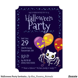 Custom Halloween Party Invitation Bat Skeleton
