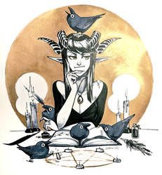 Inktober Day 7 - A witch and her CROWnies