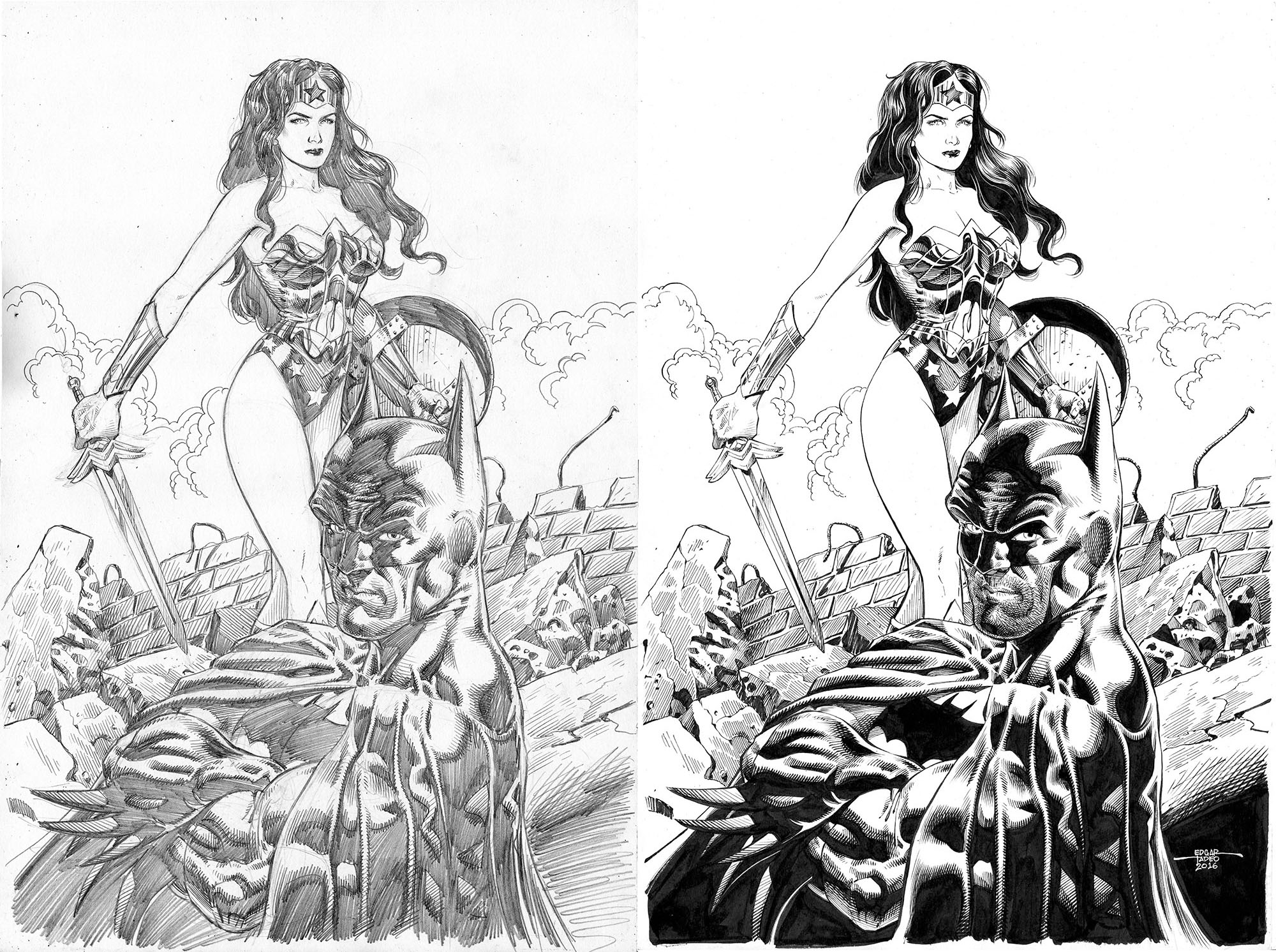 Wonder Woman and Batman - Pencil-Ink