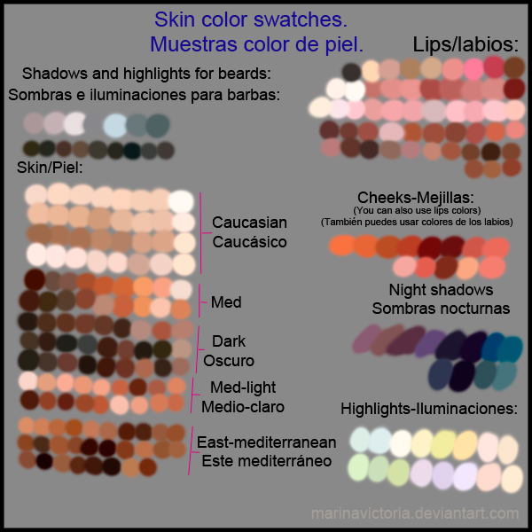 Some skin swatches. Algunas muestras de piel