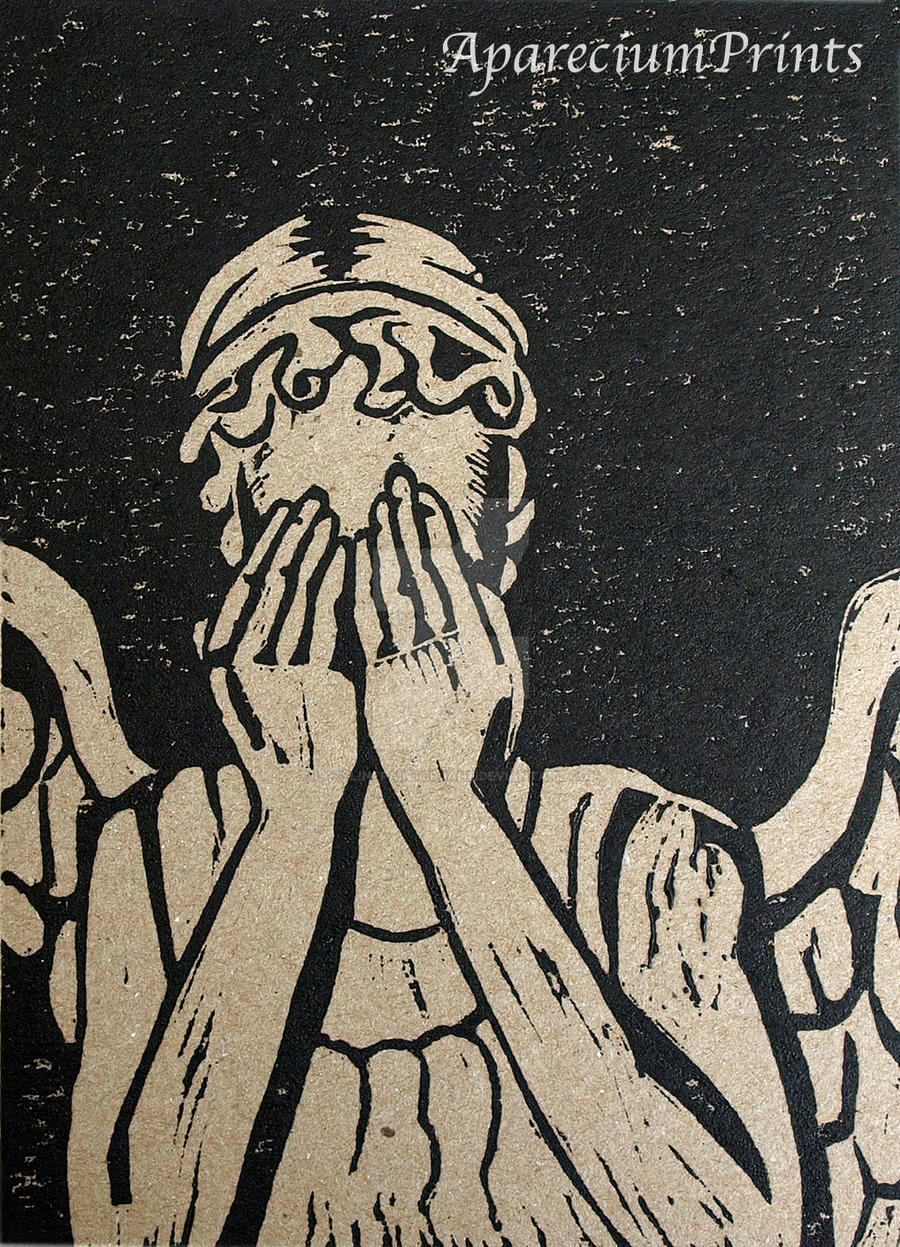 Weeping Angel Linoprint