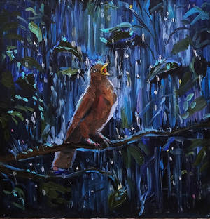 Nightingale and love song - oil painting