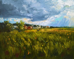 Field and thunder - oil painting