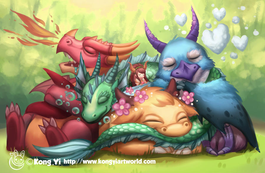 Little girl sleep with dragons by koyii-kong Little girl sleep with dragons by koyii-kong