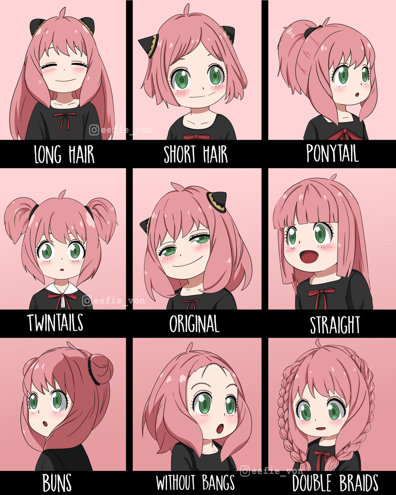 Anya in Different Hairstyles by eefievon on DeviantArt
