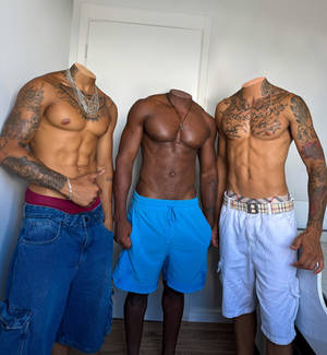 Headless shirtless guys with pecs and sixpack