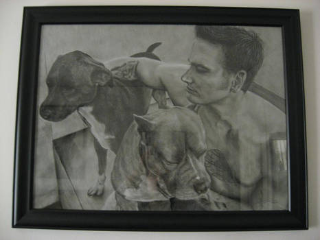 Charcoal Portrait with dogs