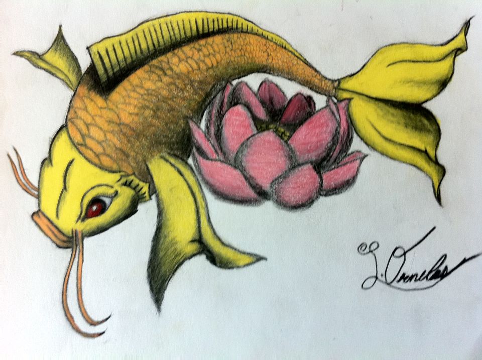Koi Fish and Lotus Flower