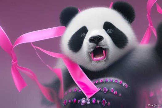 Panda mix with ribbons in wind pink by on