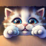 Cute chibified kitten in box portrait