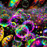 Dark bubbles with butterfly in rainbow