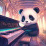 Panda plays piano in grand hall