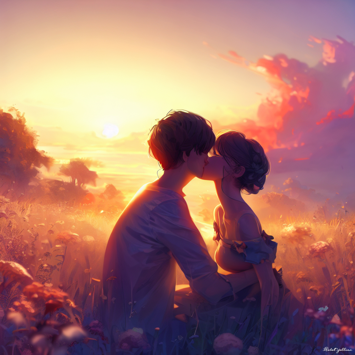 Kissing Couple with Sunset Background by AkenoSenpaii on DeviantArt