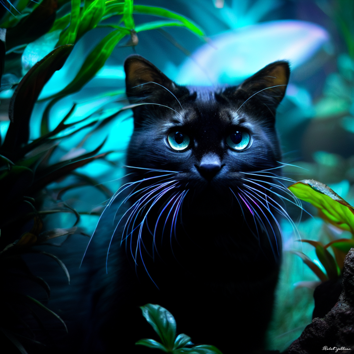 Cat in tropical aquarium portrait close up by xRebelYellx on