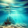 underwater tropical scene with clear water