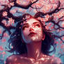 Girl in cherry blossom trees