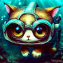 Chibified cat explores underwater world