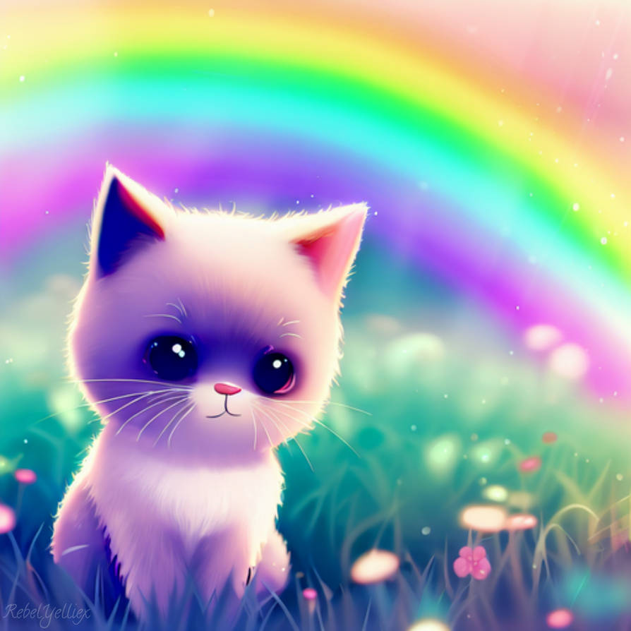 cute cat in meadow with rainbow chibified by xRebelYellx on DeviantArt