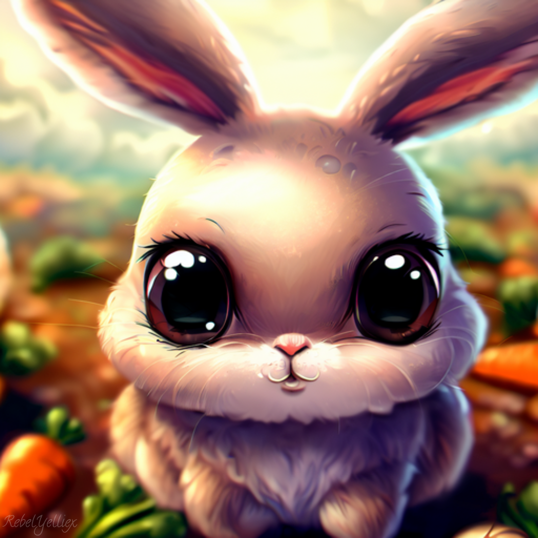 cute rabbit with big eyes in carrot patch by xRebelYellx on DeviantArt