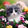 Cute cat in flowerbed