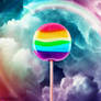 lollipop with rainbow in cloudy nebula background