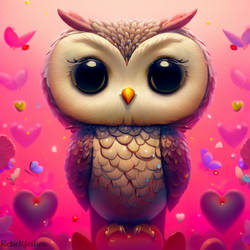 Portrait of a happy owl surrounded by hearts