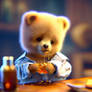 cute bear eats honey with shirt on