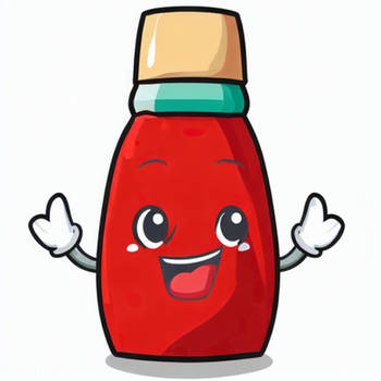 chibified happy ketchup bottle