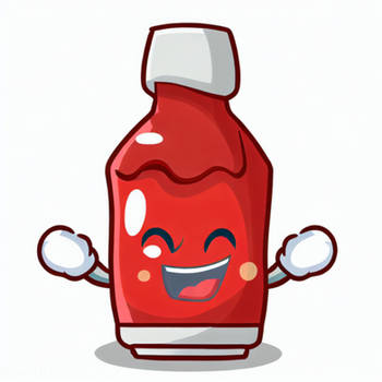 chibified happy ketchup bottle