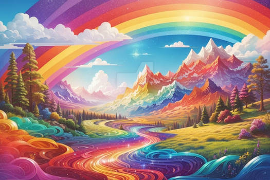 Sparkly style landscape with rainbow wallpaper