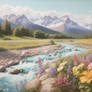 Wildflower mountain river wallpaper