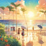 Beach scene digital illustration wallpaper