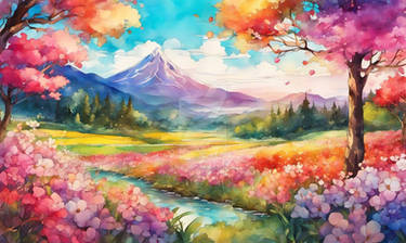 Watercolor flowers landscape wallpaper