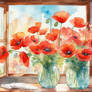 Poppies watercolor in windowsill wallpaper