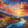 Sunset over valley wallpaper