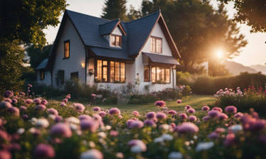 Cute cottage with flowers wallpaper