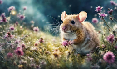 Sweet mouse in flower field wallpaper animal