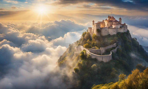 Gorgeous castle on mountain top wallpaper clouds