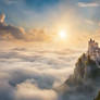 Gorgeous castle on mountain top wallpaper clouds