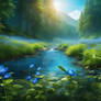 Forest with blue flowers wallpaper nature