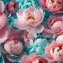 Floral pattern blue aqua pink coral peonies wallpa