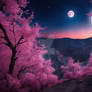 Sakura night wallpaper HD trees pink moonlight