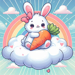 rabbit with carrot on cloud digital art cute