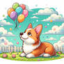 chibified corgi with balloons dog nature animal di